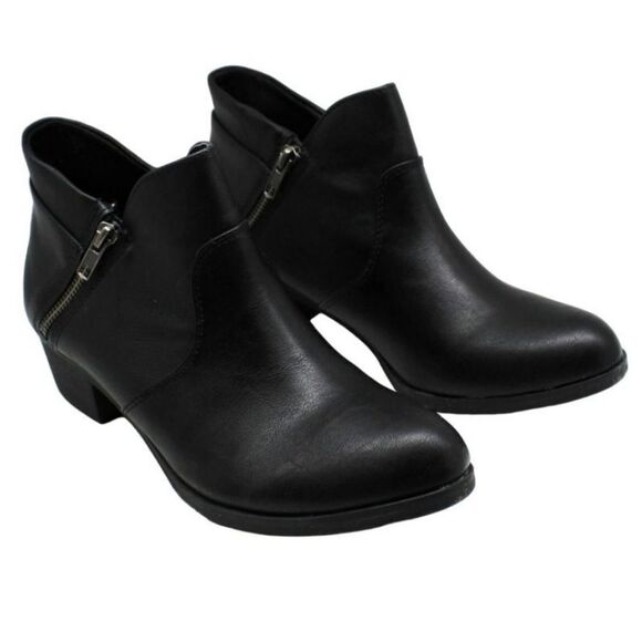 New SUN + STONE Abby Double Zip Ankle Booties Macy's black leather 11 - Picture 3 of 8